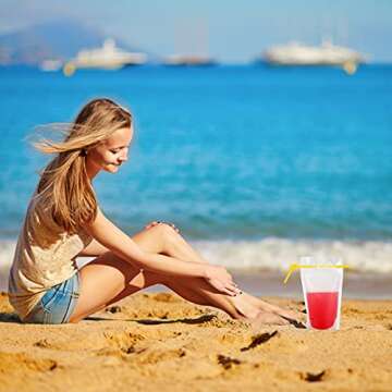 50 PCS Stand-Up Plastic Drink Pouches Bags with 50 Drink Straws, Heavy Duty Hand-Held Translucent Reclosable Ice Drink Pouches Bag, Non-Toxic, for Smoothie, Cold & Hot Drinks