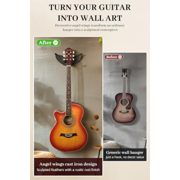 Angel Wings Guitar Wall Hanger - Rustic Metal Decor for Music Lovers