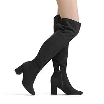 DREAM PAIRS Women's DOB213 Thigh High Over The Knee Fashion Chunky Heel Long Boots,Black Suede, Size 8.5
