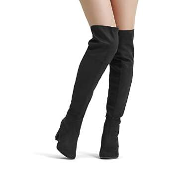 DREAM PAIRS Women's DOB213 Thigh High Over The Knee Fashion Chunky Heel Long Boots,Black Suede, Size 8.5