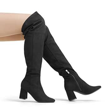 DREAM PAIRS Women's DOB213 Thigh High Over The Knee Fashion Chunky Heel Long Boots,Black Suede, Size 8.5
