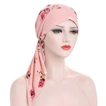 Fxhixiy Pre-Tied Bandana Turban Hat Chemo Cancer Headscarf Headwraps Headwear for Women Hair Cover H...