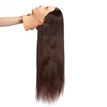 Hairingrid 26"-28" Mannequin Head Hair Styling Training Head Manikin Cosmetology Doll Head Synthetic Fiber Hair and Free Clamp Holder (Brown)