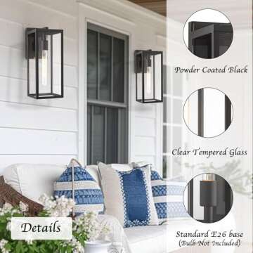 Bestshared Outdoor Wall Lantern, 1-Light Exterior Wall Sconce Light Fixtures,Outdoor Wall Mount Light, Exterior Wall Light,Outdoor Lighting Fixture, Black Wall Lamp with Clear Glass (Black, 2 Pack)