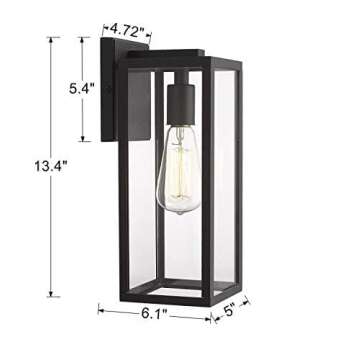 Bestshared Outdoor Wall Lantern, 1-Light Exterior Wall Sconce Light Fixtures,Outdoor Wall Mount Light, Exterior Wall Light,Outdoor Lighting Fixture, Black Wall Lamp with Clear Glass (Black, 2 Pack)