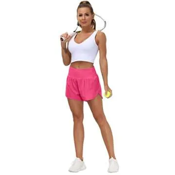 THE GYM PEOPLE Womens High Waisted Running Shorts Quick Dry Athletic Workout Shorts with Mesh Liner Zipper Pockets (Bright Pink, X-Small)