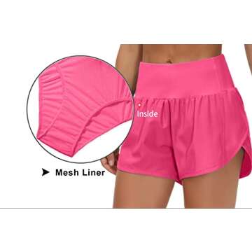 THE GYM PEOPLE Womens High Waisted Running Shorts Quick Dry Athletic Workout Shorts with Mesh Liner Zipper Pockets (Bright Pink, X-Small)
