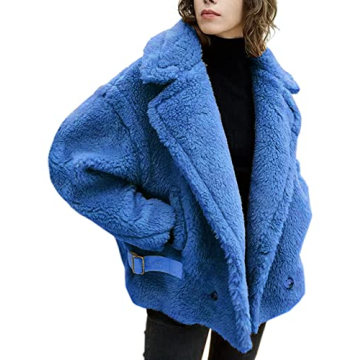 FLAVOR Women's Wool Teddy Coat Oversized Motorcycle Warm Winter Shearling Jacket Fur Fuzzy (Medium, ...