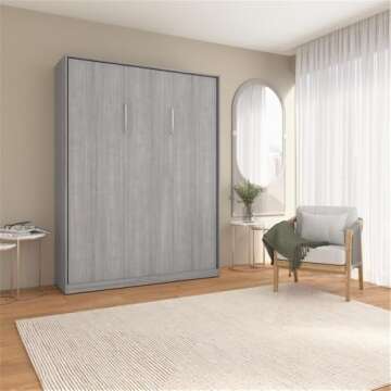 Bestar Claremont Queen Size Murphy Bed in Platinum Gray, Space-Saving Sleeping Arrangement for Multi...