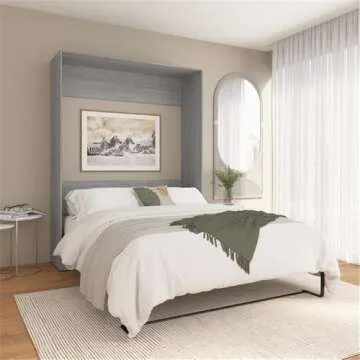 Bestar Claremont Queen Size Murphy Bed in Platinum Gray, Space-Saving Sleeping Arrangement for Multipurpose Area, Bedroom, or Guest Room