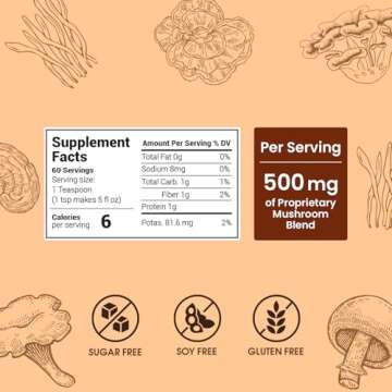 Instant Mushroom Coffee Dark Roast (60 Servings) With 10 Mushrooms (Lions Mane, Cordyceps, Turkey Ta...