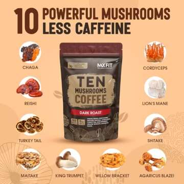 Instant Mushroom Coffee Dark Roast with 10 Mushrooms