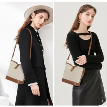 FOXLOVER Women's White Small Bucket Crossbody Handbag