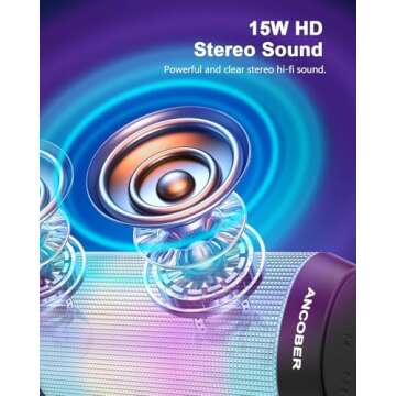 Bluetooth Speaker, Portable Wireless, HD Stereo Sound with LED Lights, TWS Surround Dual Pairing, BT...