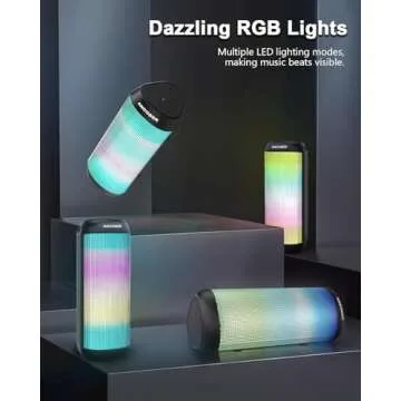 Bluetooth Speaker, Portable Wireless, HD Stereo Sound with LED Lights, TWS Surround Dual Pairing, BT 5.3/AUX, for Outdoor Camping Party Home, Gifts for Him Her Teens Birthday, Electronic Cool Gadgets