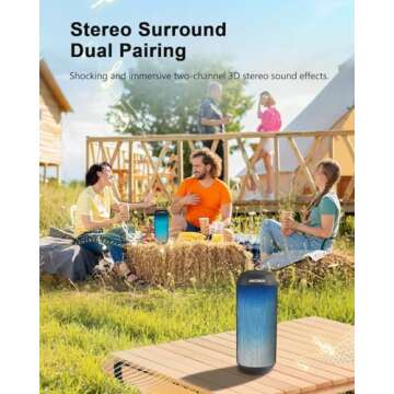 Bluetooth Speaker, Portable Wireless, HD Stereo Sound with LED Lights, TWS Surround Dual Pairing, BT 5.3/AUX, for Outdoor Camping Party Home, Gifts for Him Her Teens Birthday, Electronic Cool Gadgets