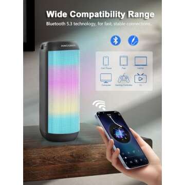 Bluetooth Speaker, Portable Wireless, HD Stereo Sound with LED Lights, TWS Surround Dual Pairing, BT 5.3/AUX, for Outdoor Camping Party Home, Gifts for Him Her Teens Birthday, Electronic Cool Gadgets