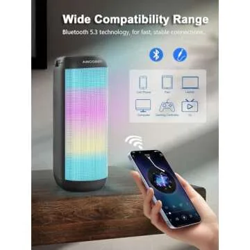 Bluetooth Speaker, Portable Wireless, HD Stereo Sound with LED Lights, TWS Surround Dual Pairing, BT 5.3/AUX, for Outdoor Camping Party Home, Gifts for Him Her Teens Birthday, Electronic Cool Gadgets