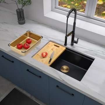 YAQUN Kitchen Sink, Deep Undermount Workstation Kitchen Sink (32"X18")