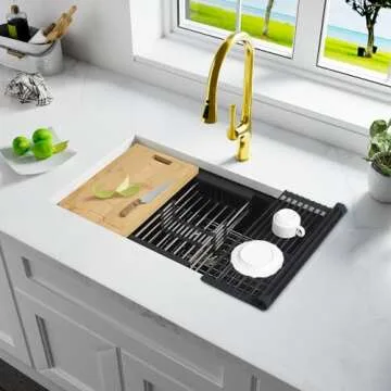 YAQUN Kitchen Sink, Deep Undermount Workstation Kitchen Sink (32"X18")