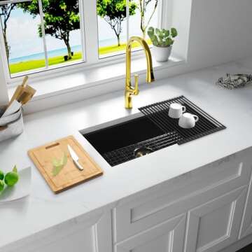 YAQUN Kitchen Sink, Deep Undermount Workstation Kitchen Sink (32"X18")
