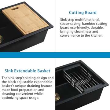 YAQUN Kitchen Sink, Deep Undermount Workstation Kitchen Sink (32"X18")