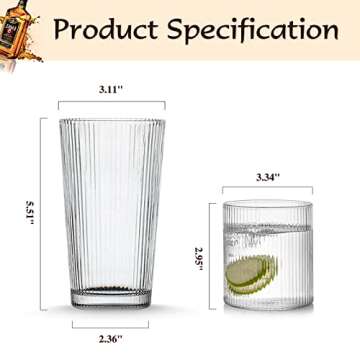 IYTBILQ 10 oz Ice Coffee Cups, Glass Cups Vintage Glassware Set of 6, Origami Style Transparent Tea ...