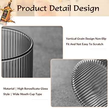 IYTBILQ 10 oz Ice Coffee Cups, Glass Cups Vintage Glassware Set of 6, Origami Style Transparent Tea Set Heat Resistant Ribbed Drinking Glasses