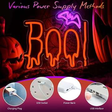 Halloween Neon Sign, Orange Purple BOO Bat Neon Light Up Sign for Halloween Party Decorations, Dimmable Neon Halloween Led Sign for Wall Decor, Spooky Boo Neon Sign for Trick or Treat Party Backdrop