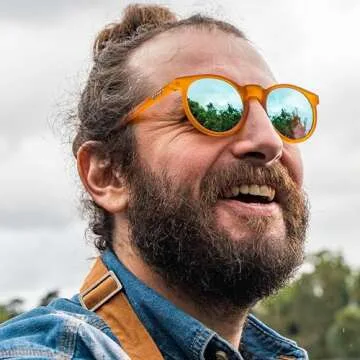 goodr Freshly Baked Man Buns Polarized Round Sunglasses for Men & Women, Small Sized (Circle G), Dark Yellow Translucent Frames with Blue Mirrored Reflective Lens, UV400 Protection, No Slip, No Bounce