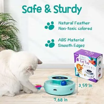 ORSDA Cat Toys 2-in-1 Interactive Cat Toys for Indoor Cats, Automatic Cat Toy Balls, Mice Toys Ambush Feather Kitten Toys with 7pcs Attachments, Dual Power Supplies, Adjustable Speed, Auto On/Off