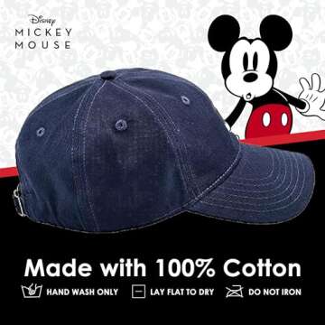 Disney Mickey Mouse Baseball Hat, Washed Twill Cotton Adjustable Cap