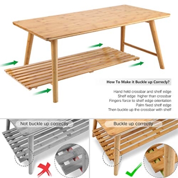 Foldable Bamboo Coffee Table with Storage Shelf Mid Century Design