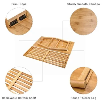 Foldable Bamboo Coffee Table with Storage Shelf Mid Century Design