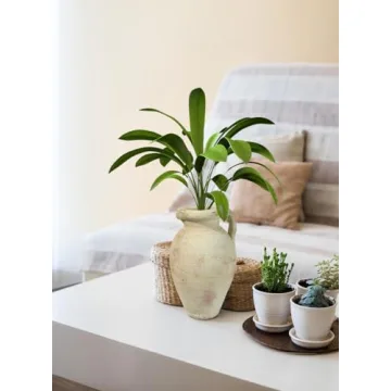 Antique White Terracotta Clay Jug Vase with Handle