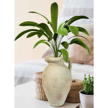 Antique White Terracotta Clay Jug Vase with Handle