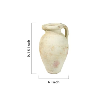 Antique White Terracotta Clay Jug Vase with Handle
