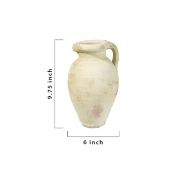 Antique White Terracotta Clay Jug Vase with Handle