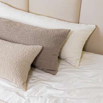 JoraLion 14x36 Neutral Textured Boucle Throw Pillow Cover, Beige Lumbar Pillow Cover Ivory Cozy Soft...
