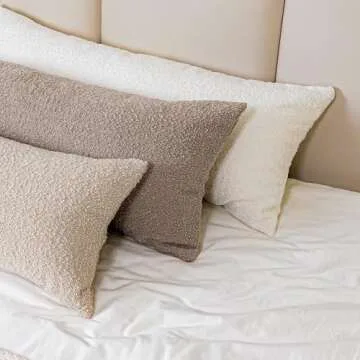 JoraLion 14x36 Neutral Textured Boucle Throw Pillow Cover, Beige Lumbar Pillow Cover Ivory Cozy Soft...