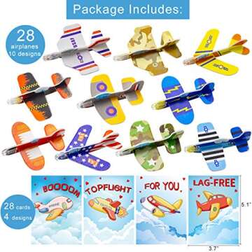 Valentine Gift Cards with Foam Airplanes for Kids Classroom Gift Exchange Valentines Party Favor Toys 28 Pack