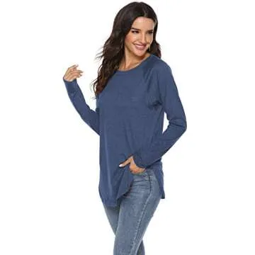 Comfortable Long Sleeve Tunic Shirts for Women in Dark Blue