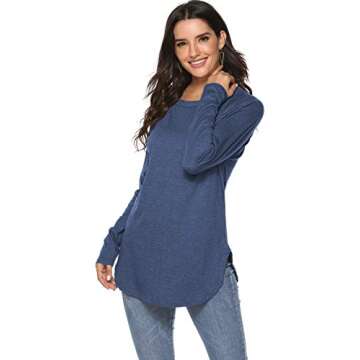 Comfortable Long Sleeve Tunic Shirts for Women in Dark Blue