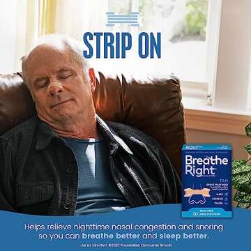 Breathe Right Original Nose Strips to Reduce Snoring and Relieve Nose Congestion, Tan, 30 Count (Pac...