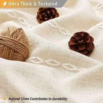 BTTN Extra Long Shower Curtain - 72x84 Long Boho Chic Striped Tassel Linen Fabric Shower Curtain Set with Hooks, Tall Modern Farmhouse Cute Heavy Duty Cloth Shower Curtains for Bathroom - Cream/Beige