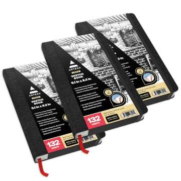 ARTEZA Small Hardcover Sketch Book 5.1x8.3 Drawing Pad 3 Pack 100 Sheets Sketch Pads for Drawing for Adults & Teens