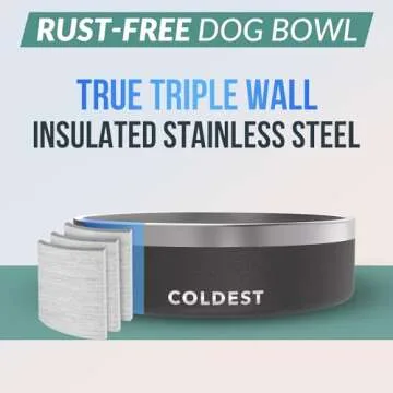 Coldest Dog Bowl - Anti Rust Metal & Non Slip Dog Bowls Large, Spill Proof Heavy Duty 3 Layers Insulated Dog Bowl - Food and Water Bowl for Dogs, Cats & Pets, Dishwasher Safe (42 oz, Stealth Black)