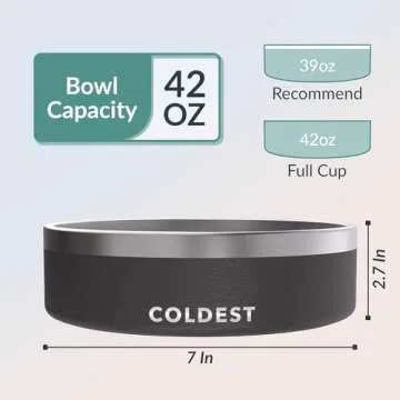 Coldest Dog Bowl - Anti Rust Metal & Non Slip Dog Bowls Large, Spill Proof Heavy Duty 3 Layers Insulated Dog Bowl - Food and Water Bowl for Dogs, Cats & Pets, Dishwasher Safe (42 oz, Stealth Black)