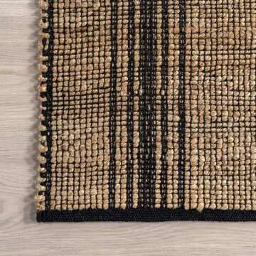 nuLOOM Odette Striped 5x8 Jute Area Rug for Dining Room Rug Neutral Rug Living Room Rug, Natural/Black