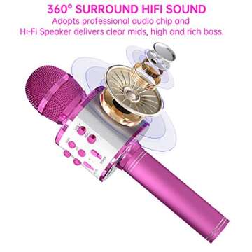 OVELLIC 2 Pack Karaoke Microphone for Kids, Wireless Bluetooth Karaoke Microphone for Singing, Portable Handheld Mic Speaker Machine, Great Gifts Toys for Girls Boys Adults All Age (Purple)